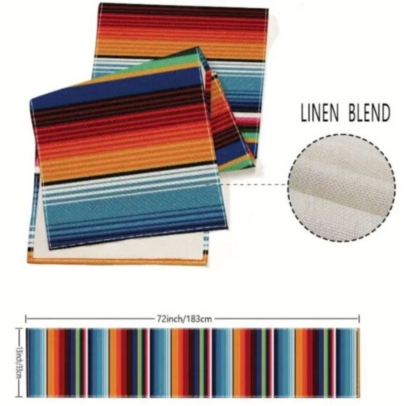 Hispanic Influence Serape Table Runner - Multicolor New In Package - Picture 3 of 6